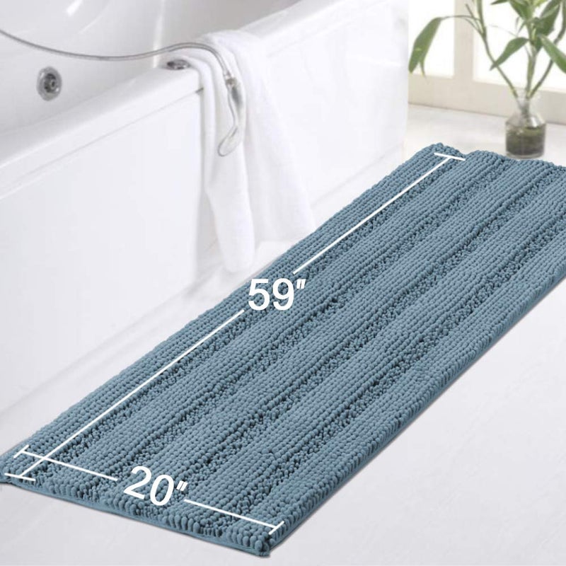 Turquoize Turquoize Large Size 59inch by 20inch Luxurious Shaggy Chenille Bath Mat Non-Slip Soft Polyimide and Polyester Runners for Bathroom Water Absorbent Machine-Washable Shag Bath Mat,Stone Blue - Image 5